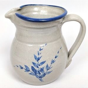 Red Wing Falconer Stoneware Pitcher Blue and Gray Floral Leaf Design Farmhouse